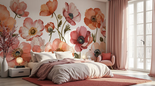 Anémones vibrantes – Papier peint fleuri aux nuances chaudes