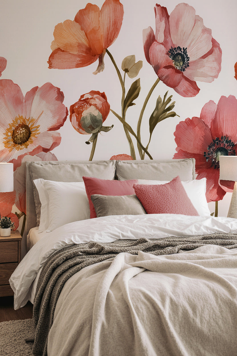Anémones vibrantes – Papier peint fleuri aux nuances chaudes