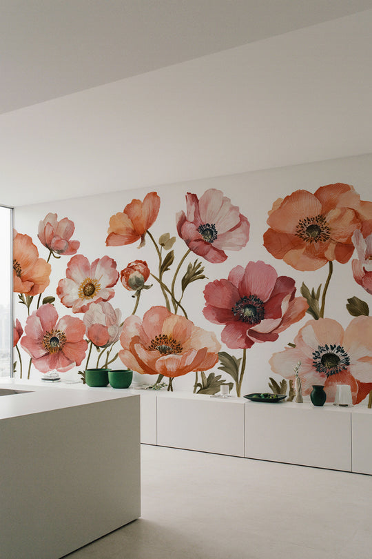 Anémones vibrantes – Papier peint fleuri aux nuances chaudes