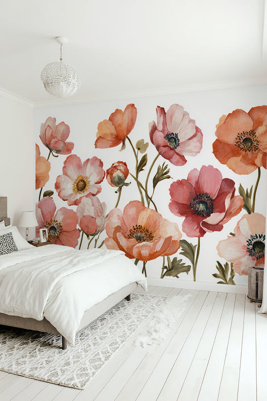 Anémones vibrantes – Papier peint fleuri aux nuances chaudes