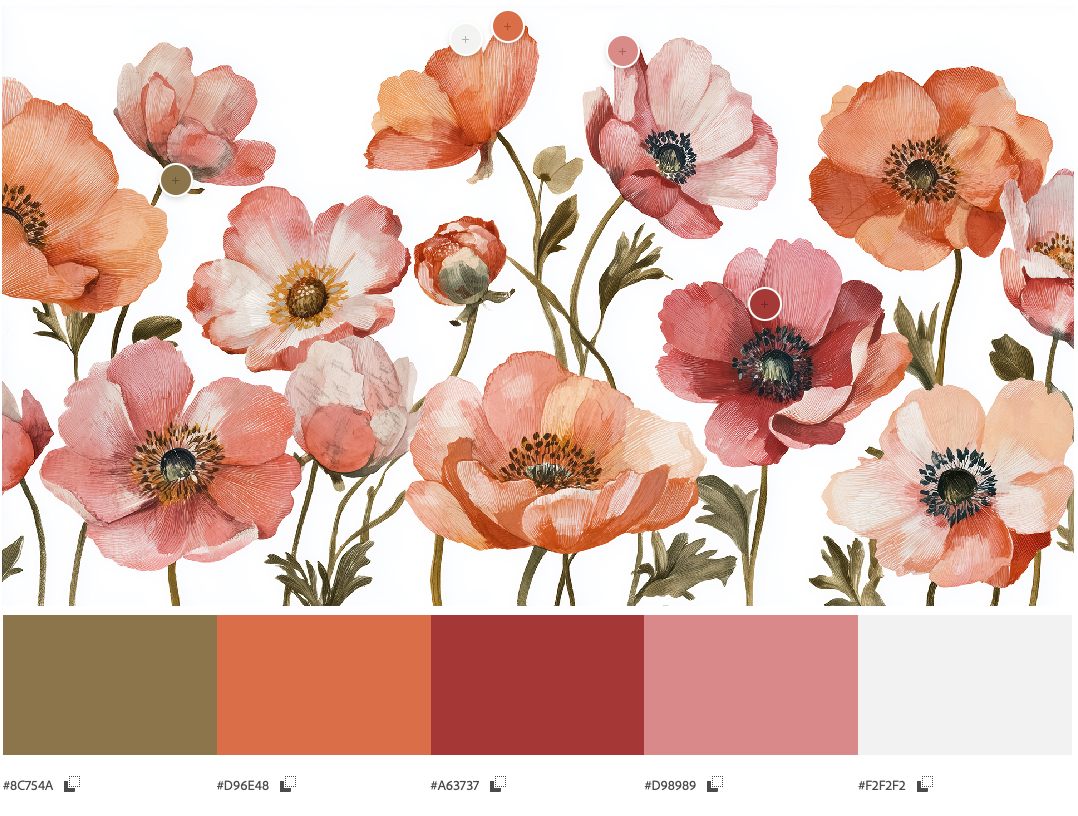 Anémones vibrantes – Papier peint fleuri aux nuances chaudes