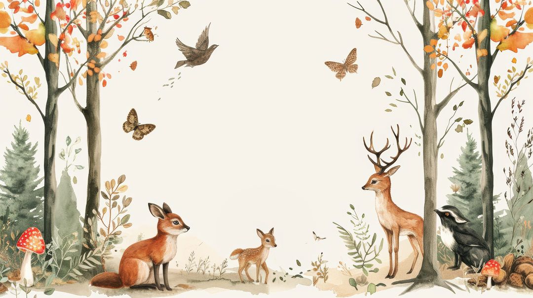 Animaux de la Forêt - papier peint panoramique, motif à plat