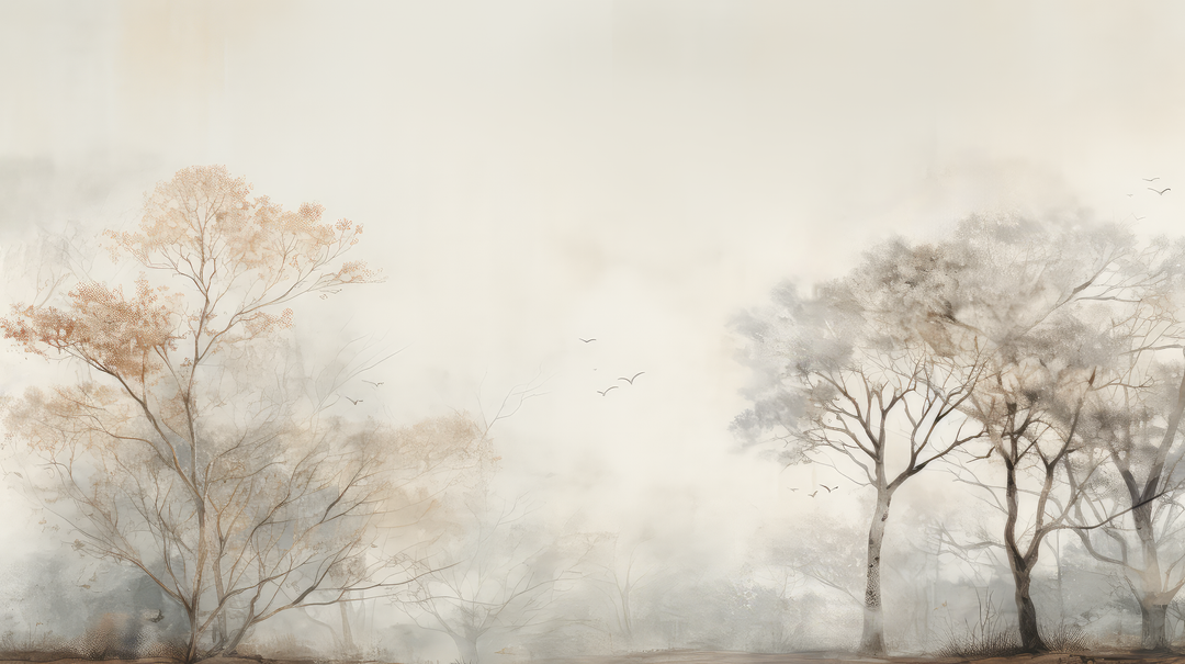 Arbre de brume - papier peint panoramique, motif à plat
