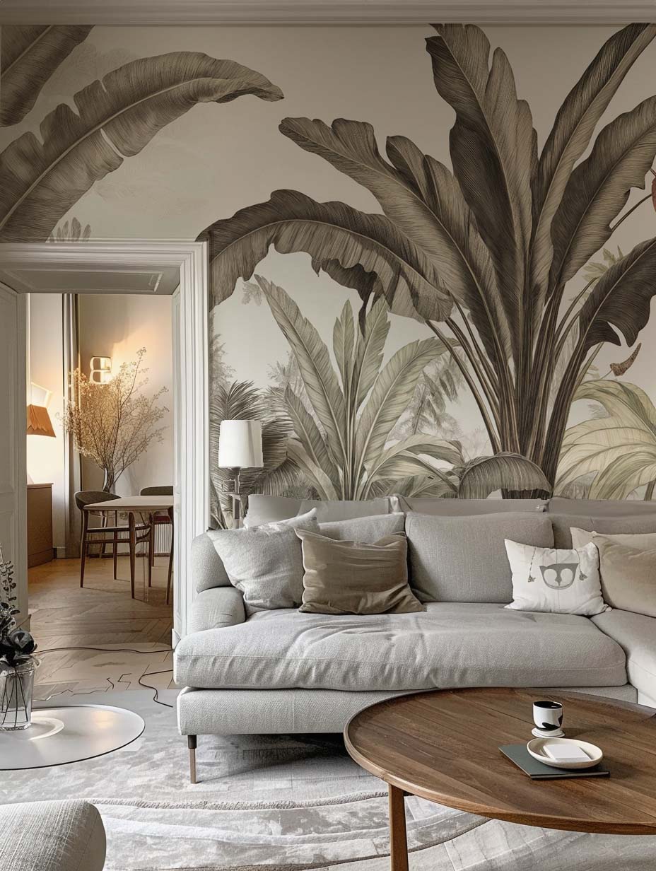 Atmosphère exotique – Feuillage tropical en nuances douces