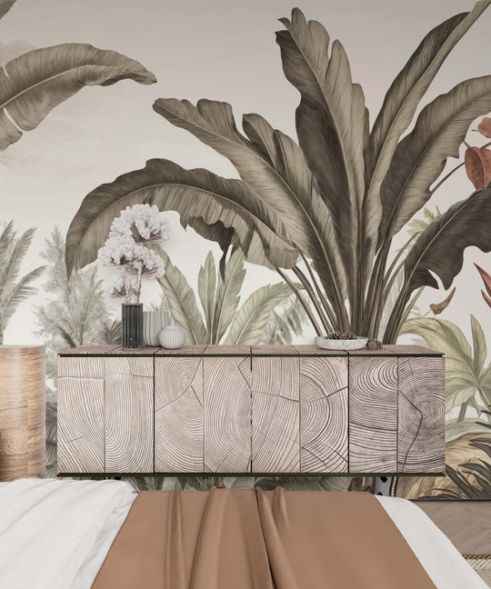 Atmosphère exotique – Feuillage tropical en nuances douces