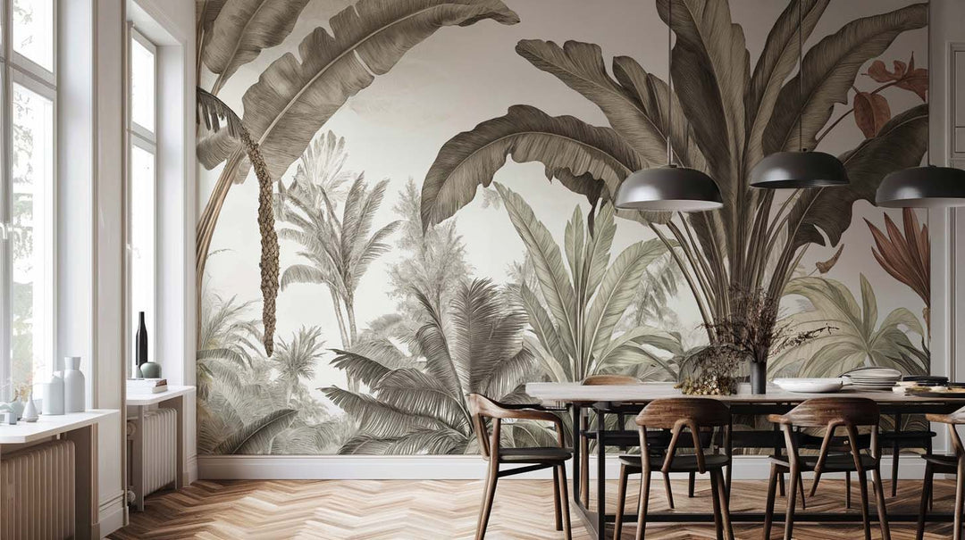 Atmosphère exotique – Feuillage tropical en nuances douces