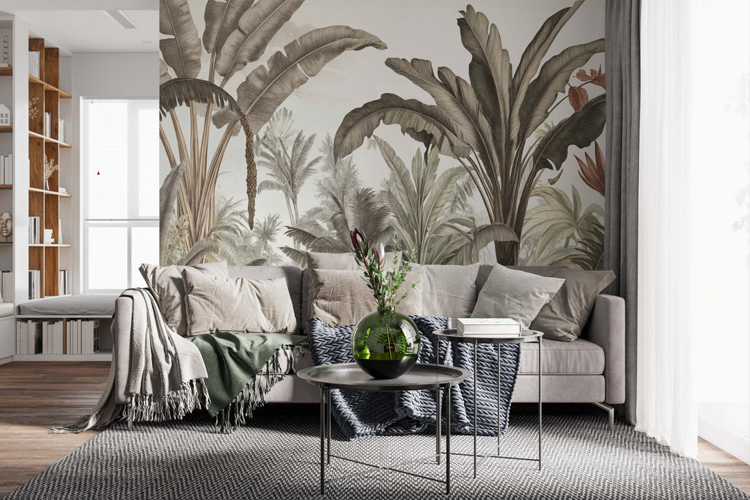 Atmosphère exotique – Feuillage tropical en nuances douces