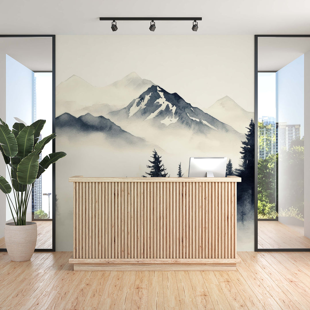 Brumes des sommets –  papier peint panoramique Évasion montagne en aquarelle