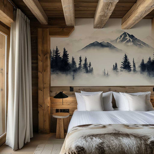 Brumes des sommets –  papier peint panoramique Évasion montagne en aquarelle