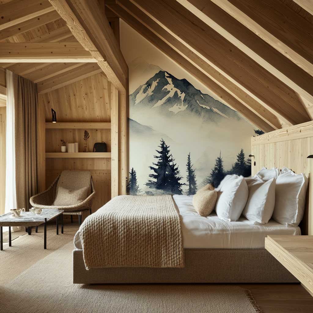 Brumes des sommets –  papier peint panoramique Évasion montagne en aquarelle