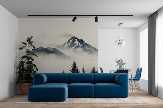 Brumes des sommets –  papier peint panoramique Évasion montagne en aquarelle