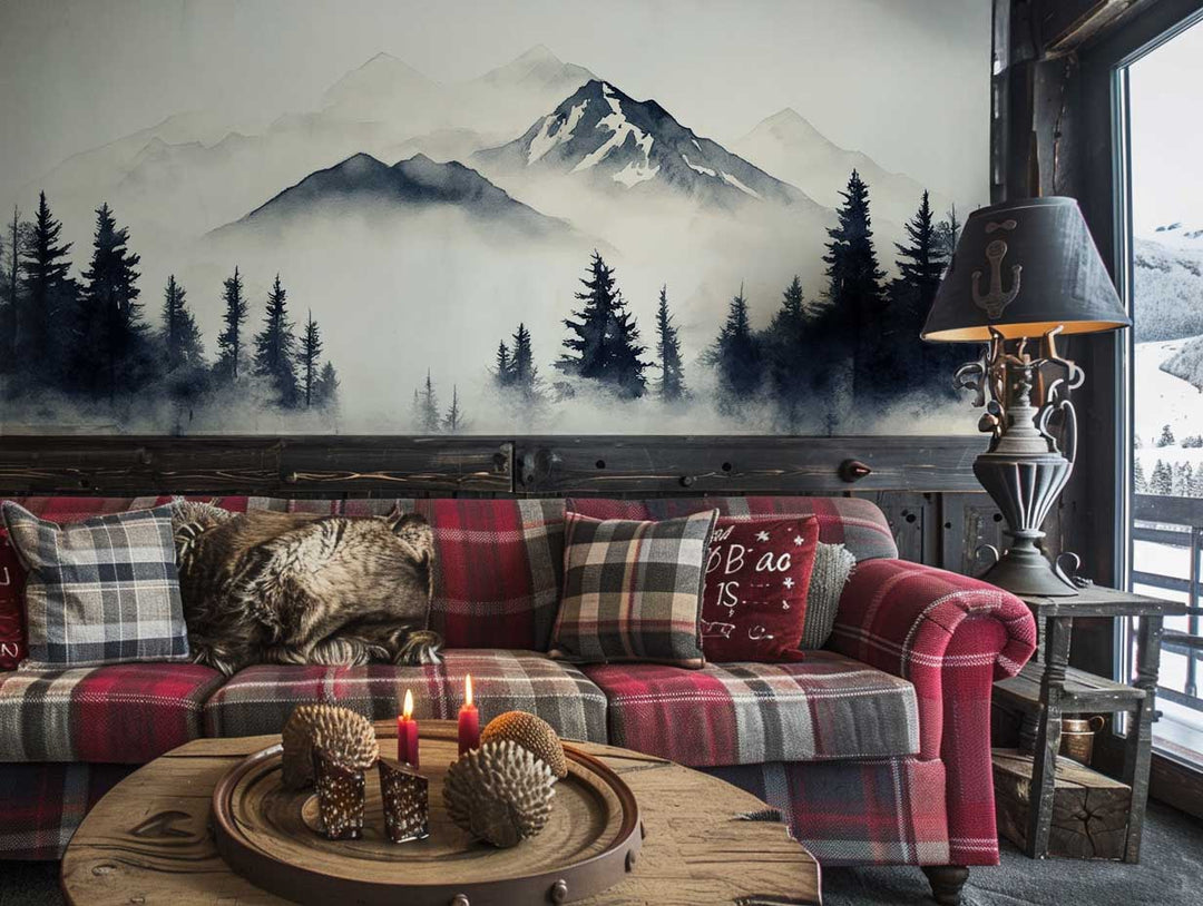 Brumes des sommets –  papier peint panoramique Évasion montagne en aquarelle