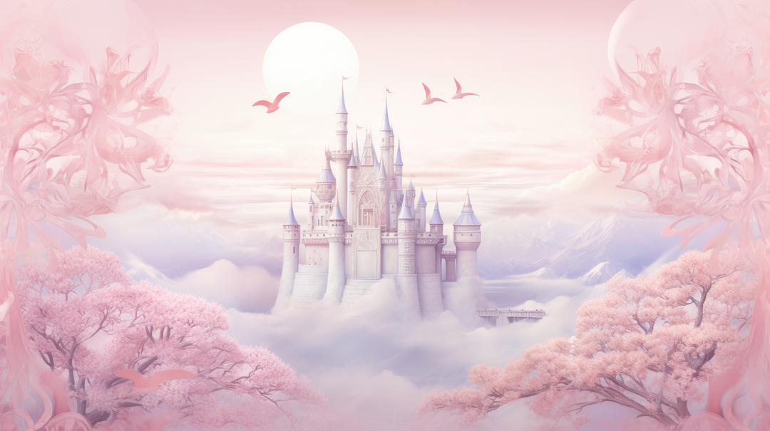 Château enchanté - papier peint panoramique, motif à plat