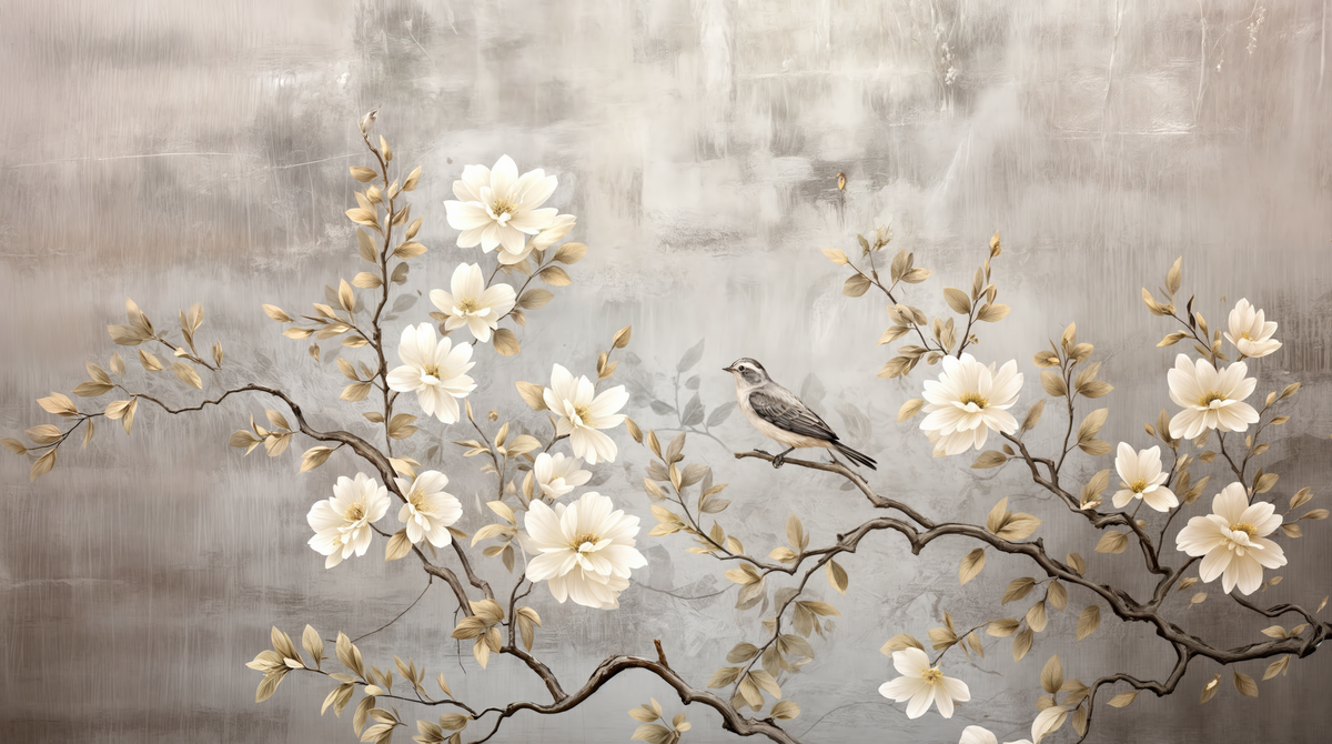 Chinoiserie Fleurie - papier peint panoramique, motif à plat