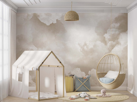 Ciel de Douceur - Papier Peint Panoramique Nuages Beige pour une Ambiance Sereine