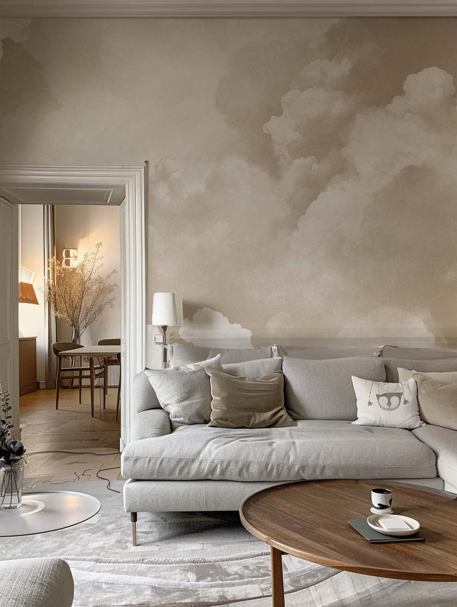 Ciel de Douceur - Papier Peint Panoramique Nuages Beige pour une Ambiance Sereine