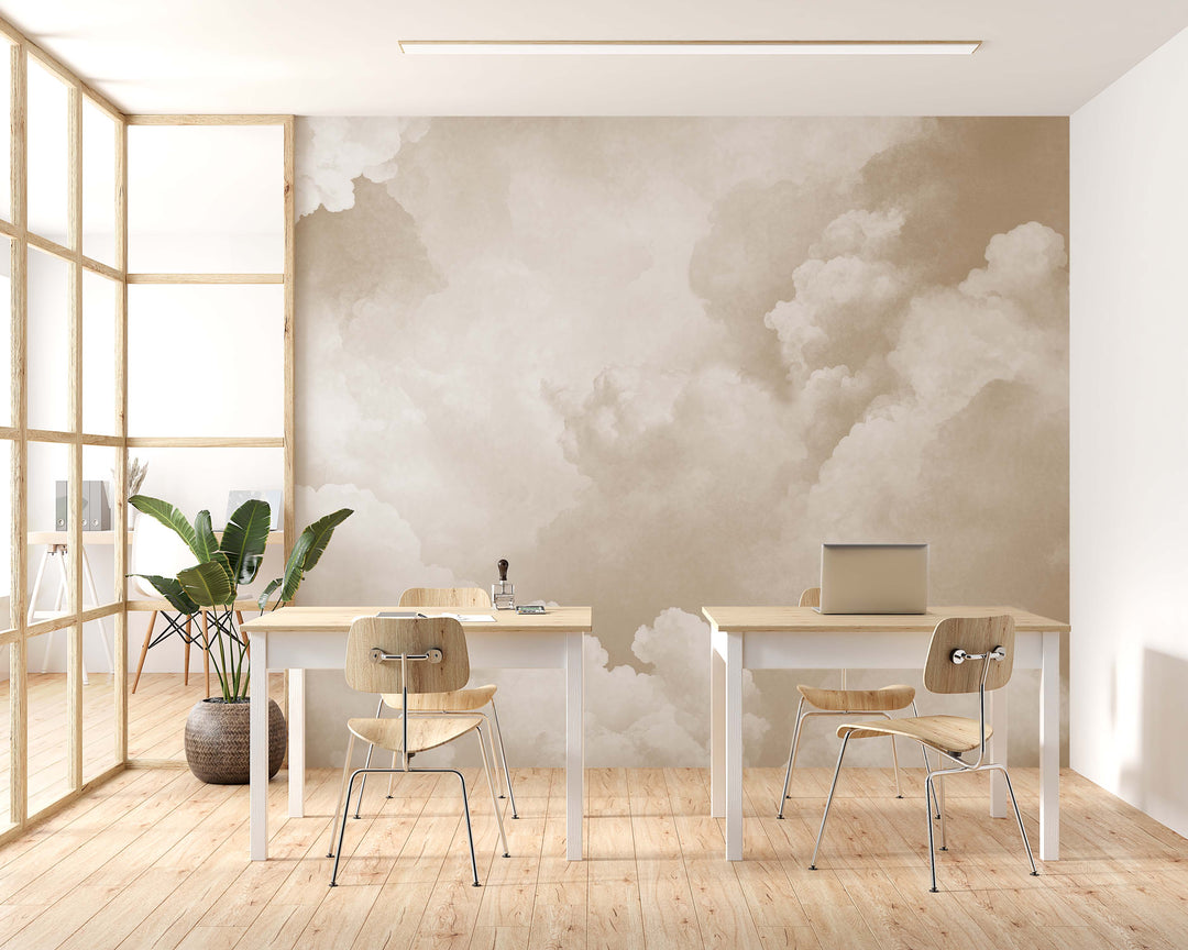 Ciel de Douceur - Papier Peint Panoramique Nuages Beige pour une Ambiance Sereine