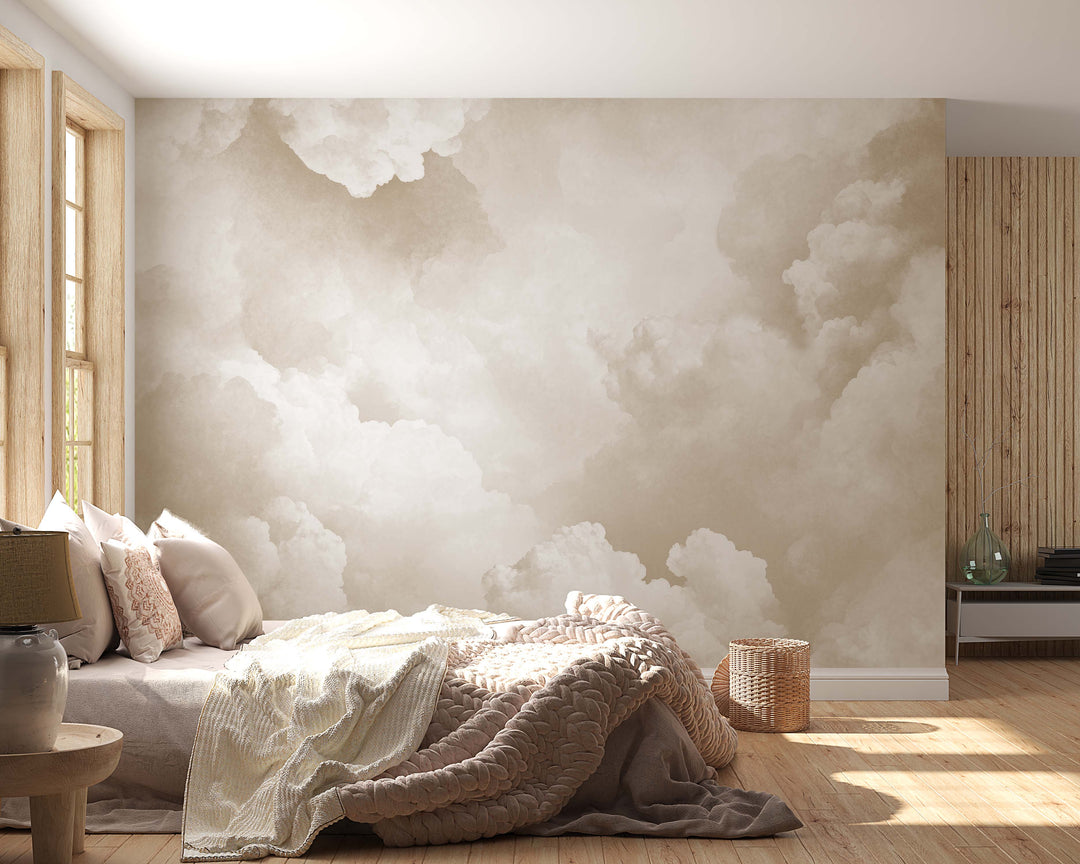 Ciel de Douceur - Papier Peint Panoramique Nuages Beige pour une Ambiance Sereine