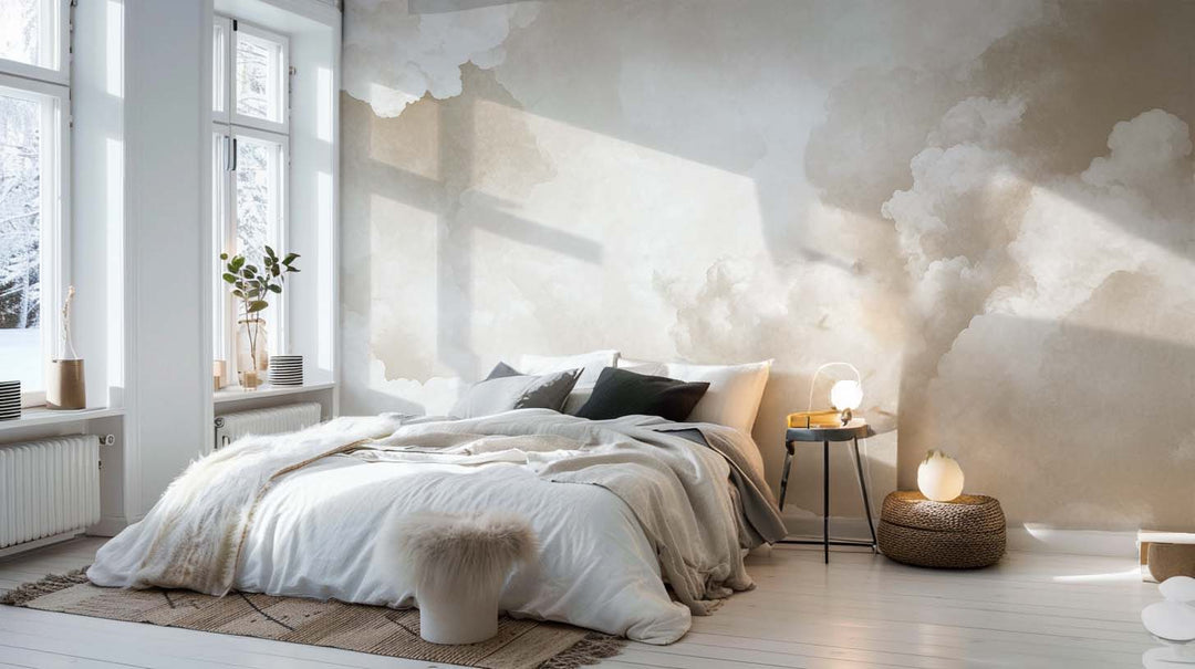 Ciel de Douceur - Papier Peint Panoramique Nuages Beige pour une Ambiance Sereine