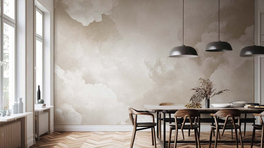 Ciel de Douceur - Papier Peint Panoramique Nuages Beige pour une Ambiance Sereine