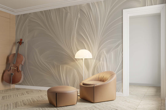 Crème de Feuillage - Papier Peint Panoramique Élégant