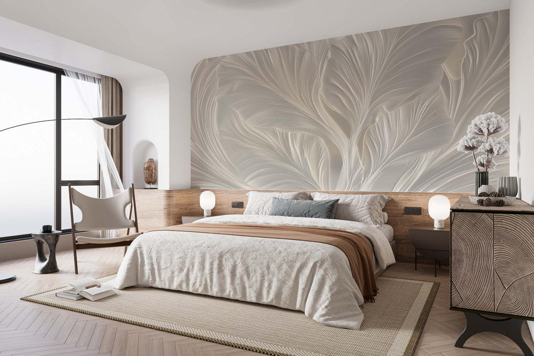 Crème de Feuillage - Papier Peint Panoramique Élégant