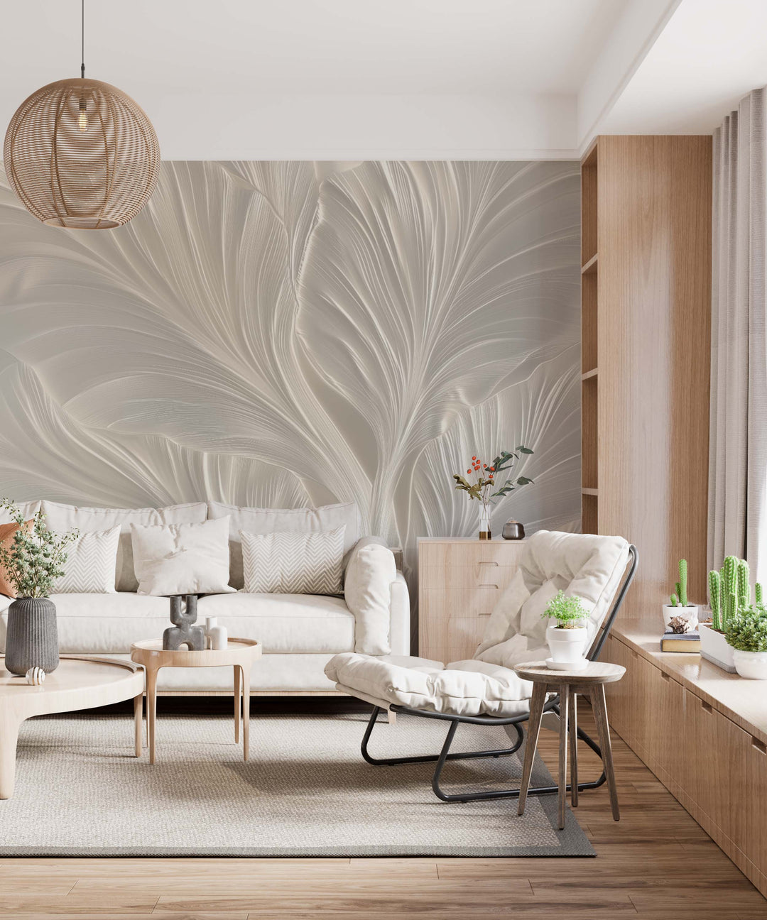 Crème de Feuillage - Papier Peint Panoramique Élégant