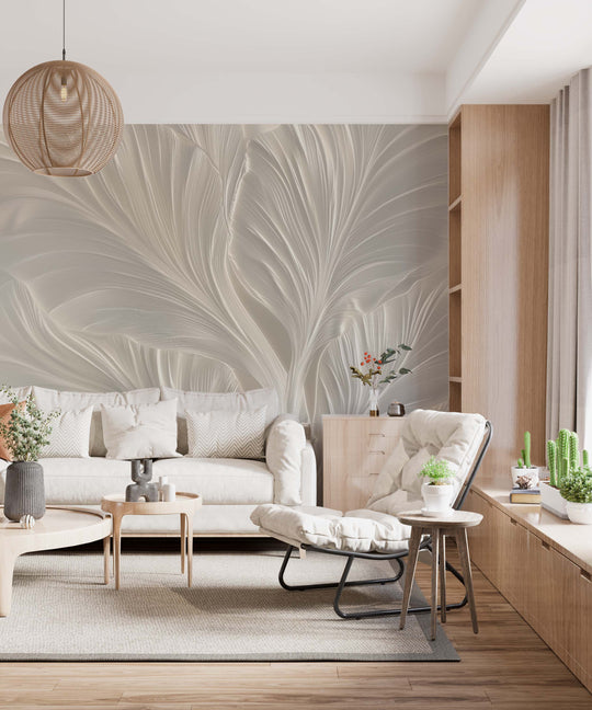 Crème de Feuillage - Papier Peint Panoramique Élégant