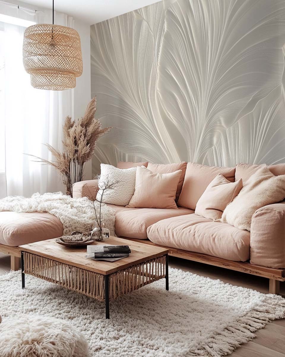 Crème de Feuillage - Papier Peint Panoramique Élégant