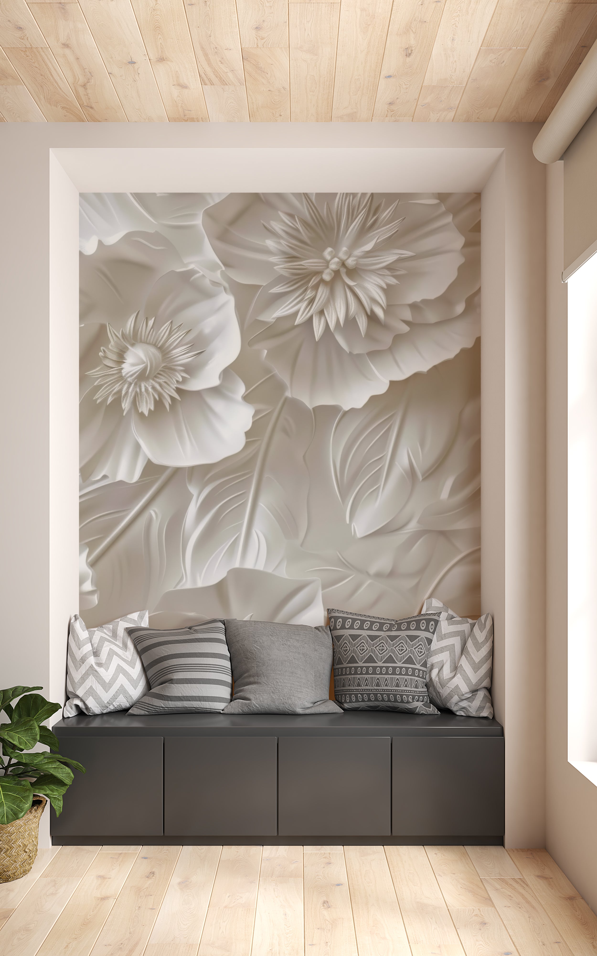 Delicatesse en Blanc: wallpaper with a 3D flower pattern 