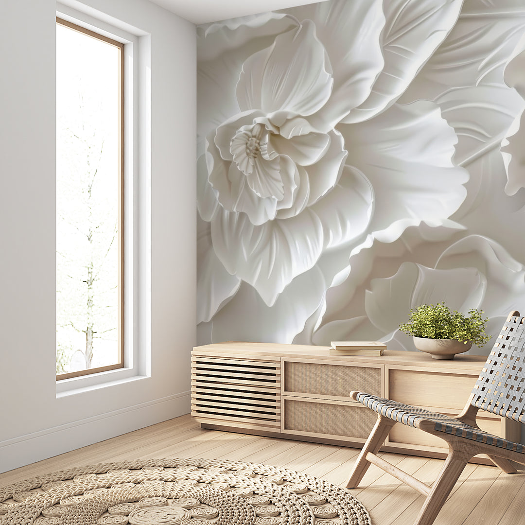 Delicatesse en Blanc: wallpaper with a 3D flower pattern 