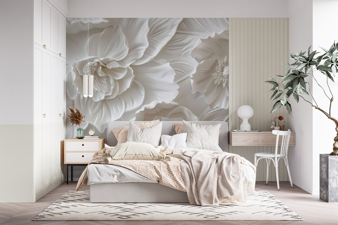 Delicatesse en Blanc: wallpaper with a 3D flower pattern 