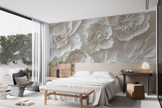 Delicatesse en Blanc: wallpaper with a 3D flower pattern 