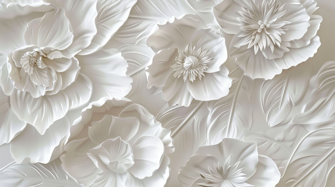 Delicatesse en Blanc : papier peint à motif de fleurs en 3D