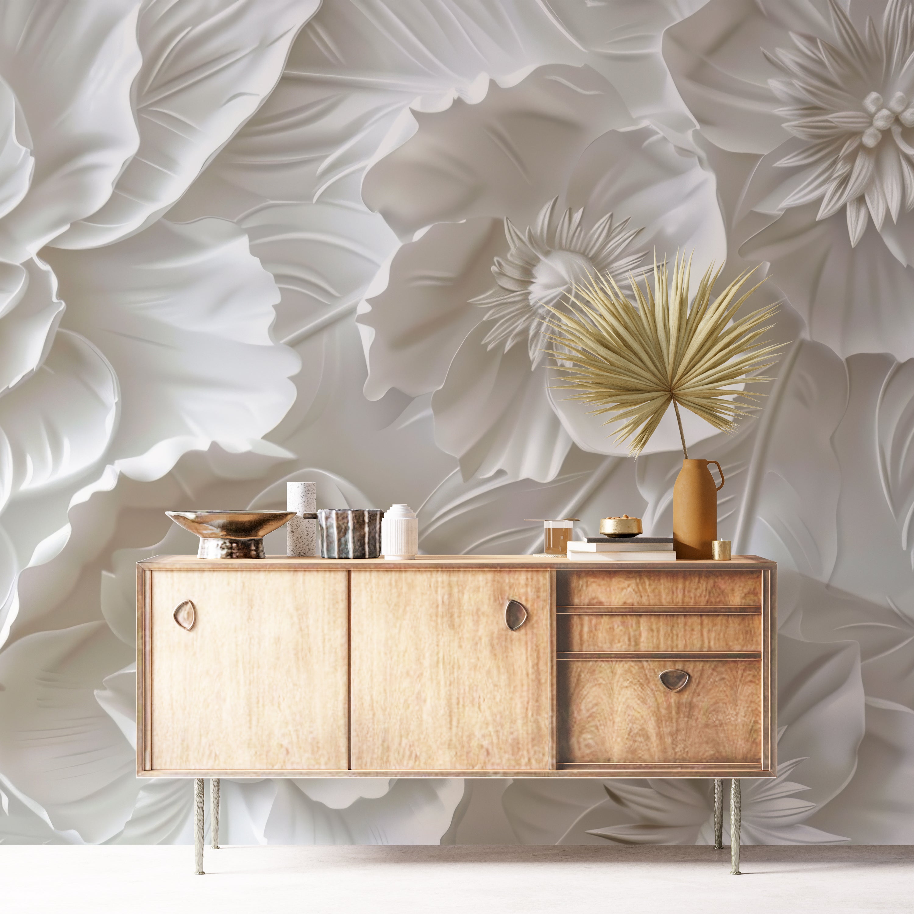 Delicatesse en Blanc: wallpaper with a 3D flower pattern 