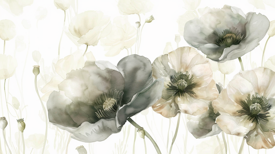 Spring Delight: Green and Cream Poppies