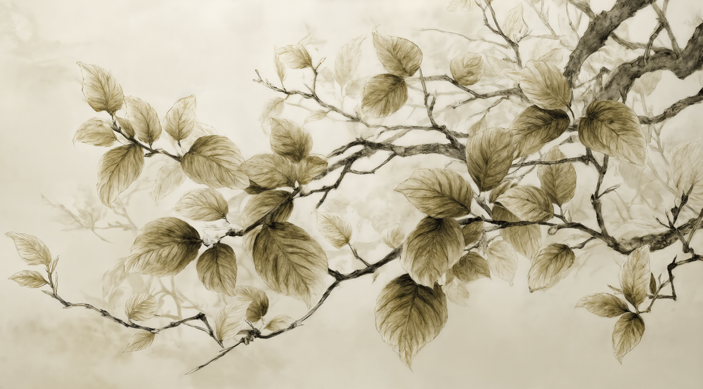Douceur de l’arbre – Papier Peint Branches Délicates au Feuillage Tendre