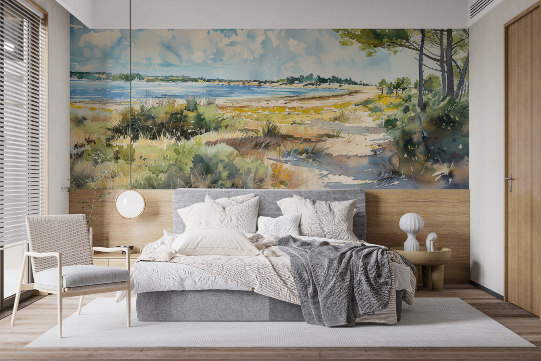 Coastal Softness: Panoramic Watercolor Wallpaper