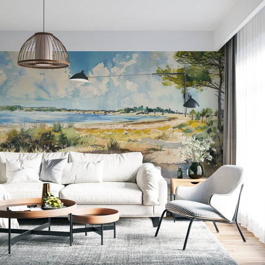 Coastal Softness: Panoramic Watercolor Wallpaper