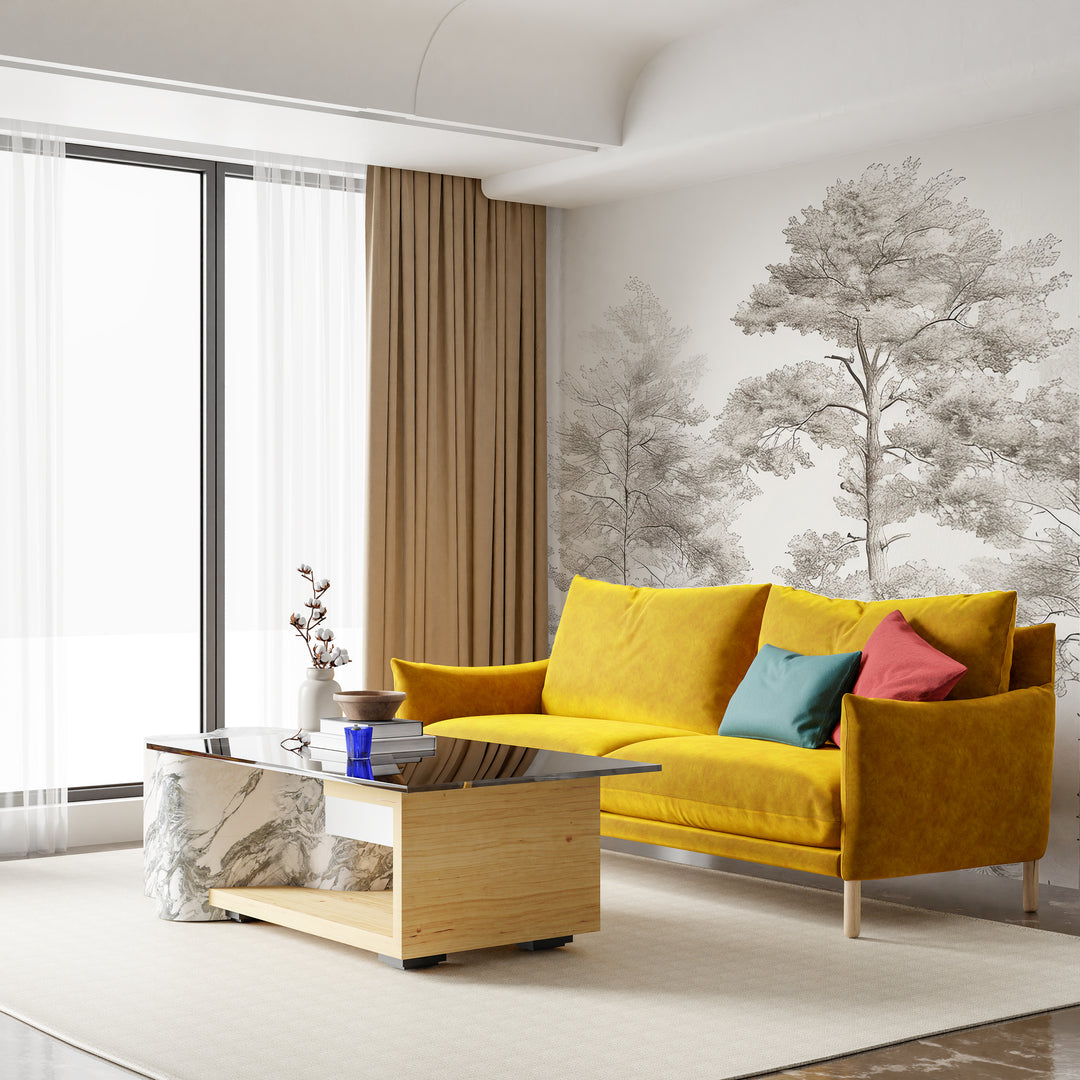 Sweetness of the woods - Panoramic Trees Wallpaper in Beige and Gray