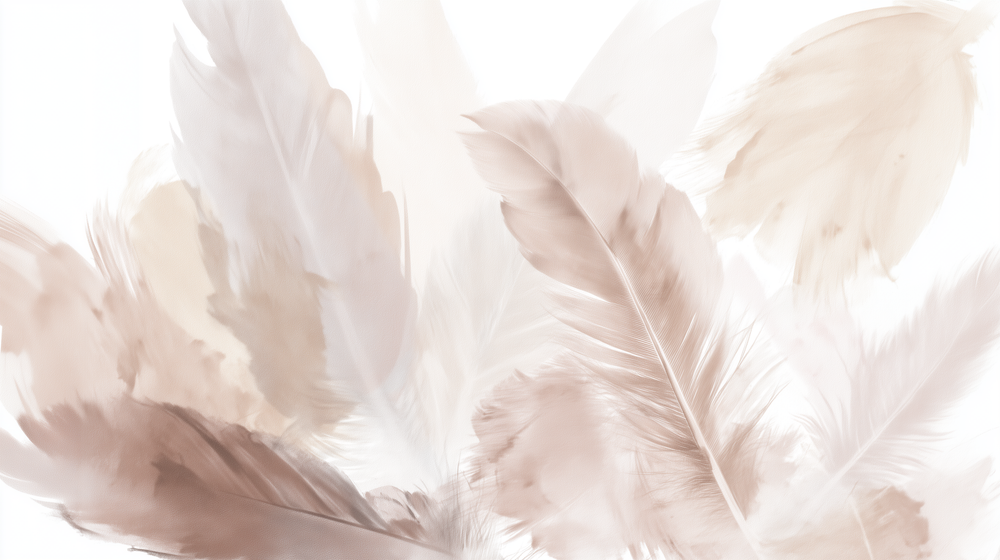 Douceur suspendue - Papier peint panoramique plumes pastel en nuances beiges