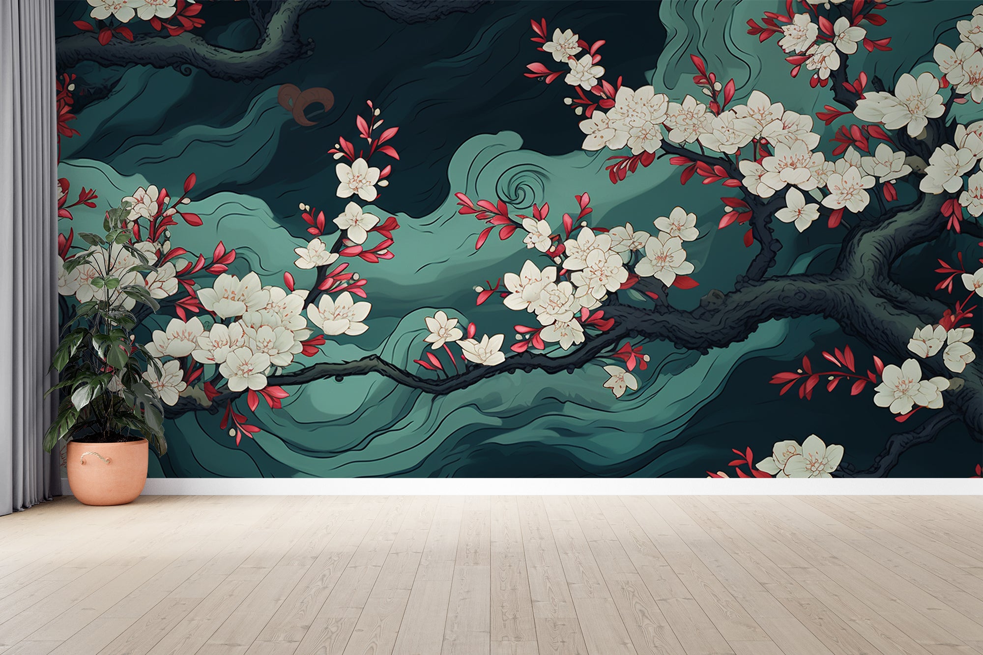 Élégance Asiatique : Papier Peint Panoramique Floral