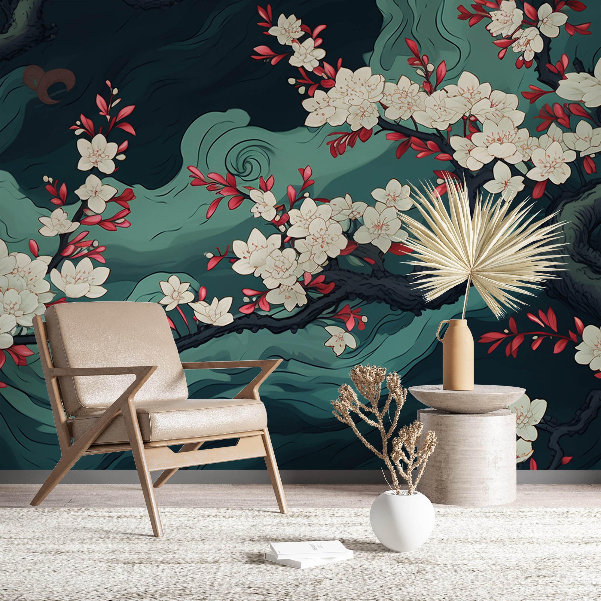 Asian Elegance: Panoramic Floral Wallpaper