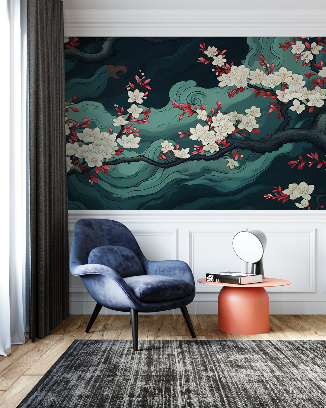 Asian Elegance: Panoramic Floral Wallpaper