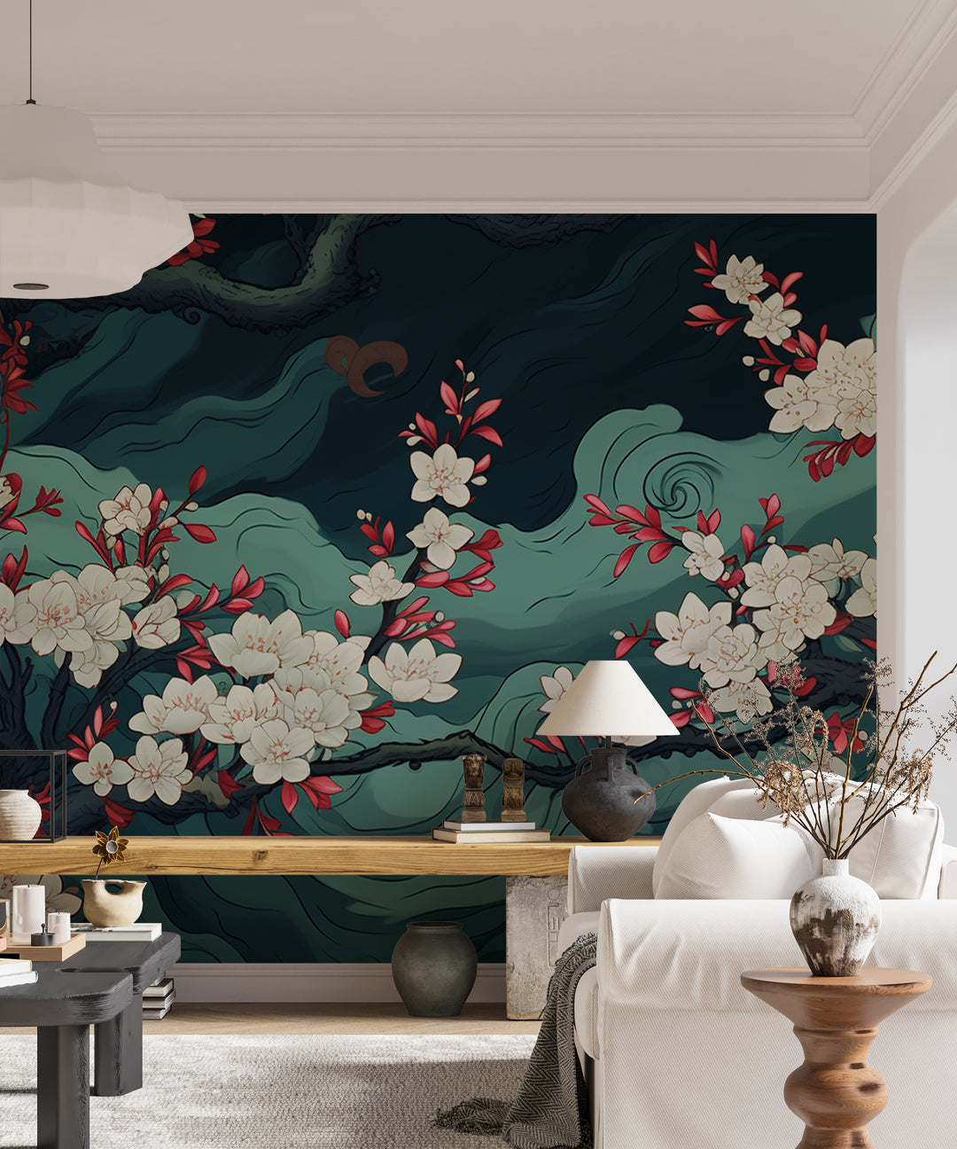 Asian Elegance: Panoramic Floral Wallpaper