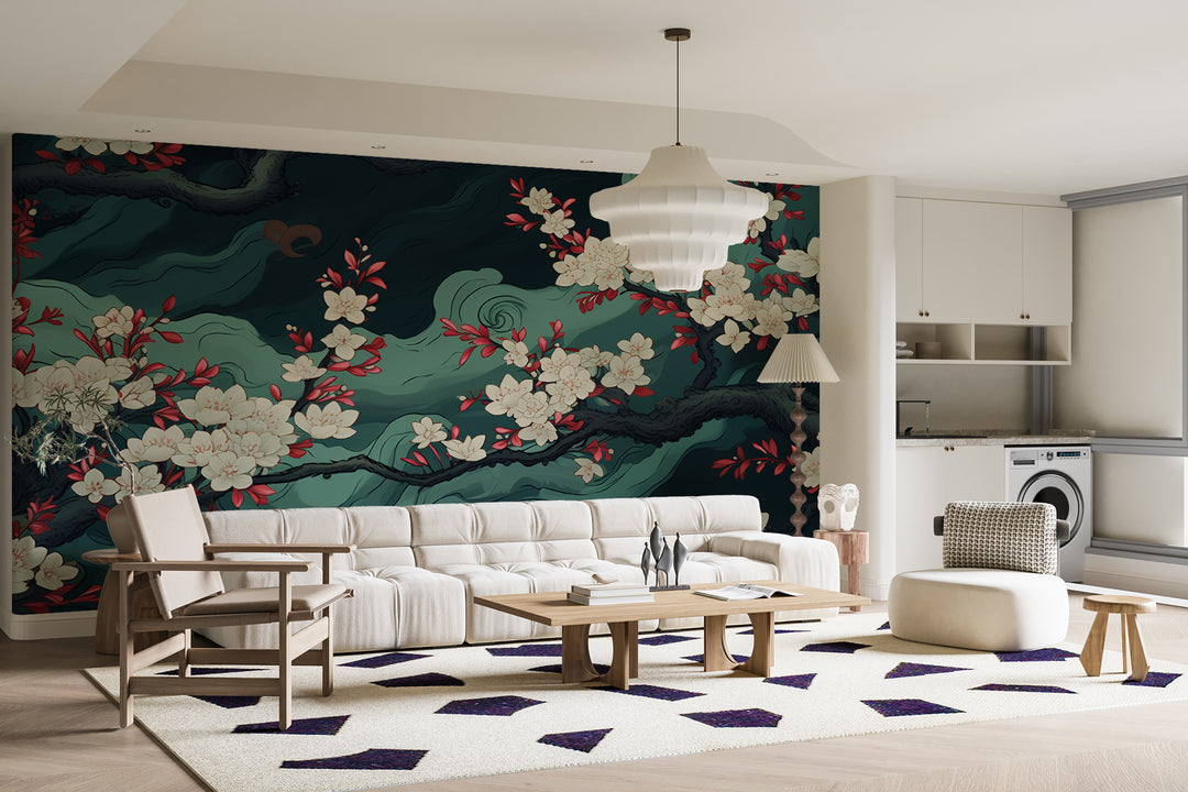 Asian Elegance: Panoramic Floral Wallpaper