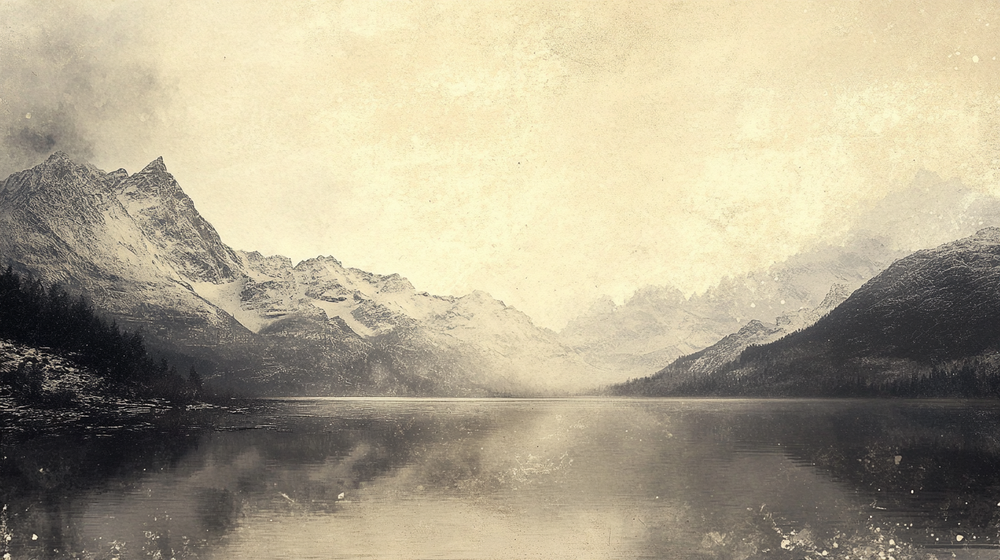 Écho des Alpes : Papier Peint Panoramique Vintage en Noir et Blanc