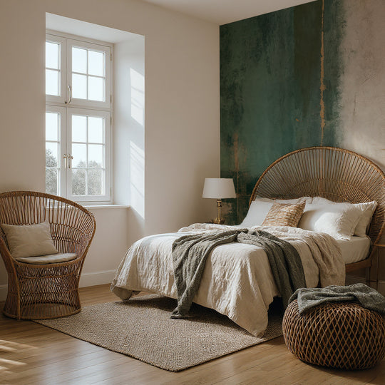 Éclats bruts en vert et sable – Papier peint abstrait