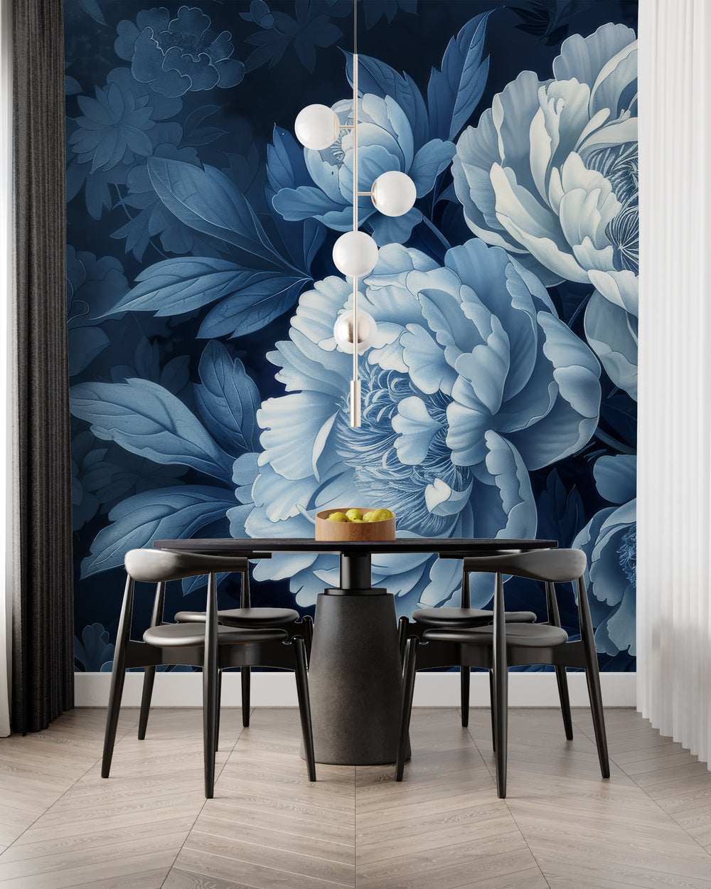 Elegance of peonies in midnight blue