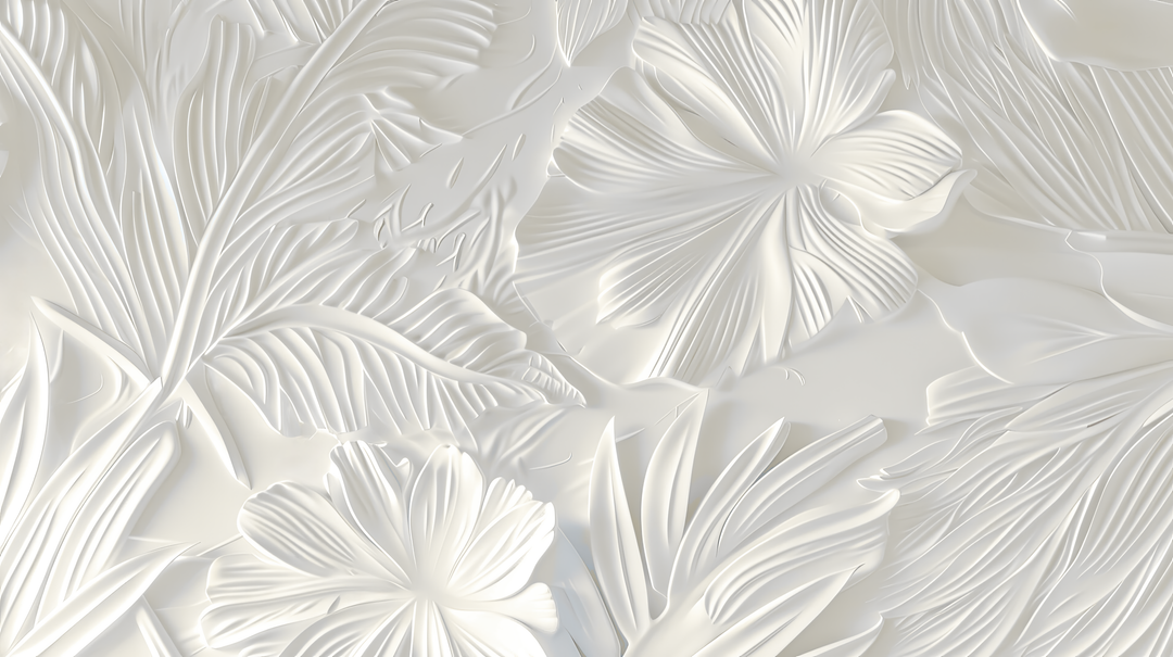 Élégance florale sculptée en blanc - papier peint panoramique, motif à plat